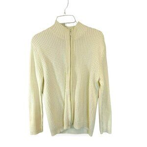 Sarah Bentley Women's Vintage Zip Front Chunky Cardigan Sweater Sz Large Ivory